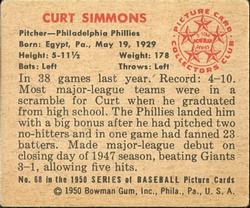 1950 Bowman #68 Curt Simmons Back