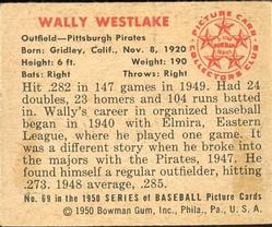 1950 Bowman #69 Wally Westlake Back