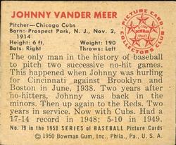 1950 Bowman #79 Johnny Vander Meer Back