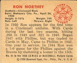 1950 Bowman #81 Ron Northey Back
