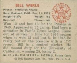 1950 Bowman #87 Bill Werle Back
