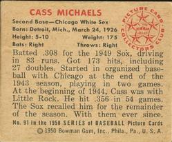 1950 Bowman #91 Cass Michaels Back