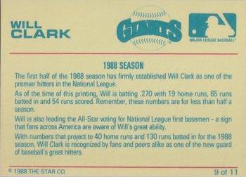 1988 Star Will Clark Bay Bombers Series - Glossy #9 Will Clark Back
