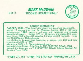 1988 Star Mark McGwire (Green) - Glossy #8 Mark McGwire Back