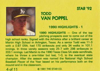 1992 Star Todd Van Poppel - Glossy #4 Todd Van Poppel Back