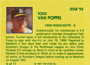 1992 Star Todd Van Poppel - Glossy #5 Todd Van Poppel Back