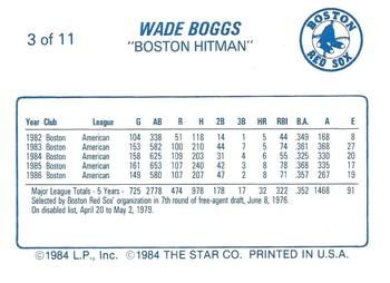 1988 Star Wade Boggs - Glossy #3 Wade Boggs Back