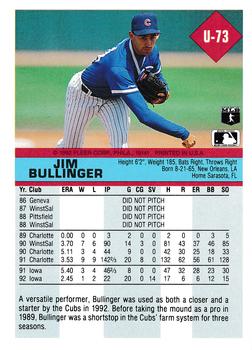 1992 Fleer Update #U-73 Jim Bullinger Back