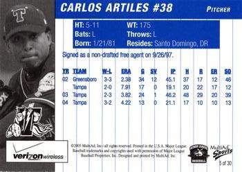 2005 MultiAd Trenton Thunder #5 Carlos Artiles Back