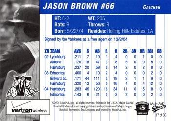 2005 MultiAd Trenton Thunder #17 Jason Brown Back