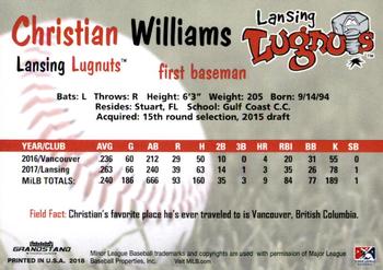 2018 Grandstand Lansing Lugnuts #NNO Christian Williams Back