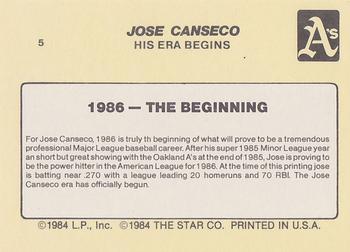 1986 Star Jose Canseco - Glossy #5 Jose Canseco Back