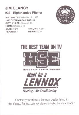 1990 HSE Lennox Houston Astros #NNO Jim Clancy Back