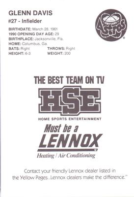 1990 HSE Lennox Houston Astros #NNO Glenn Davis Back