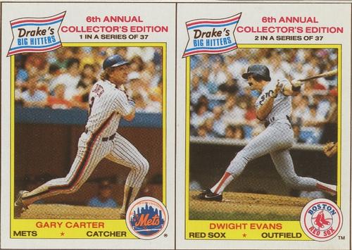 1986 Drake's Big Hitters - Box Panels #1-2 Gary Carter / Dwight Evans Front