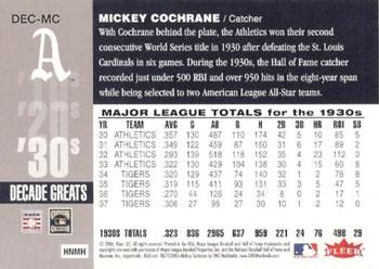 2006 Fleer Greats of the Game - Decade Greats #DEC-MC Mickey Cochrane Back