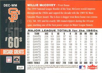 2006 Fleer Greats of the Game - Decade Greats #DEC-WM Willie McCovey Back