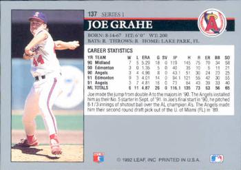 1992 Leaf #137 Joe Grahe Back
