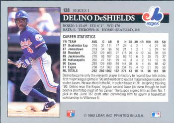 1992 Leaf #138 Delino DeShields Back
