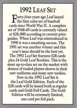 1992 Leaf #NNO Intro Card Back