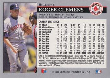 1992 Leaf #19 Roger Clemens Back