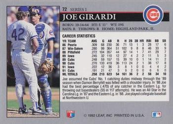 1992 Leaf #72 Joe Girardi Back