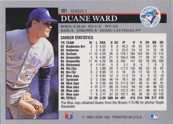 1992 Leaf #101 Duane Ward Back