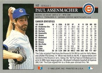 1992 Leaf #117 Paul Assenmacher Back