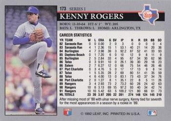 1992 Leaf #173 Kenny Rogers Back