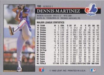 1992 Leaf #190 Dennis Martinez Back
