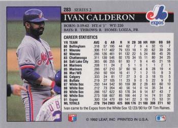 1992 Leaf #283 Ivan Calderon Back