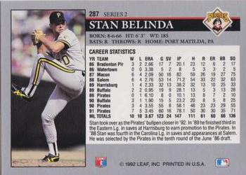 1992 Leaf #287 Stan Belinda Back