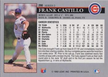 1992 Leaf #290 Frank Castillo Back