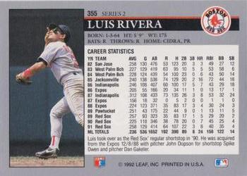 1992 Leaf #355 Luis Rivera Back