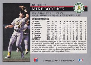 1992 Leaf #364 Mike Bordick Back