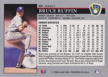 1992 Leaf #414 Bruce Ruffin Back