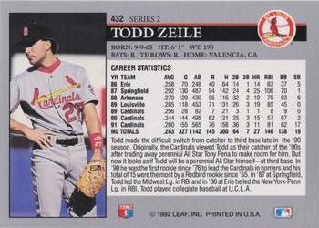 1992 Leaf #432 Todd Zeile Back