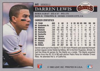 1992 Leaf #441 Darren Lewis Back