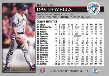 1992 Leaf #483 David Wells Back