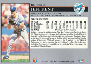 1992 Leaf #445 Jeff Kent Back