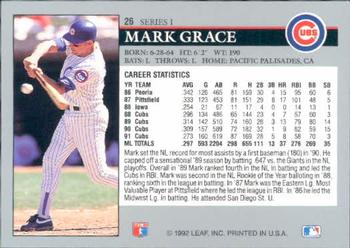 1992 Leaf #26 Mark Grace Back