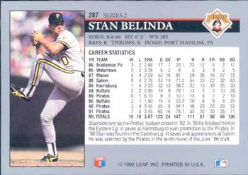 1992 Leaf #287 Stan Belinda Back