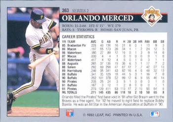 1992 Leaf #363 Orlando Merced Back
