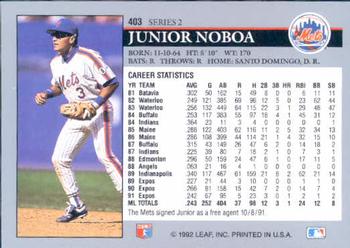 1992 Leaf #403 Junior Noboa Back