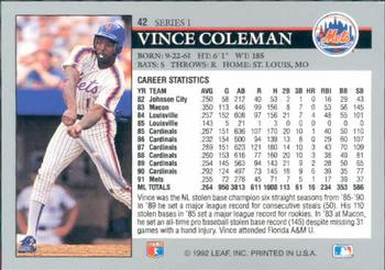 1992 Leaf #42 Vince Coleman Back