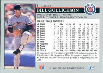 1992 Leaf #61 Bill Gullickson Back