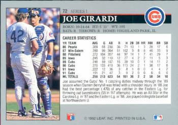 1992 Leaf #72 Joe Girardi Back