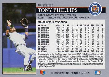 1992 Leaf #40 Tony Phillips Back