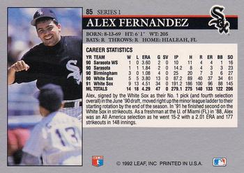 1992 Leaf #85 Alex Fernandez Back