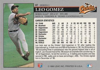1992 Leaf #87 Leo Gomez Back